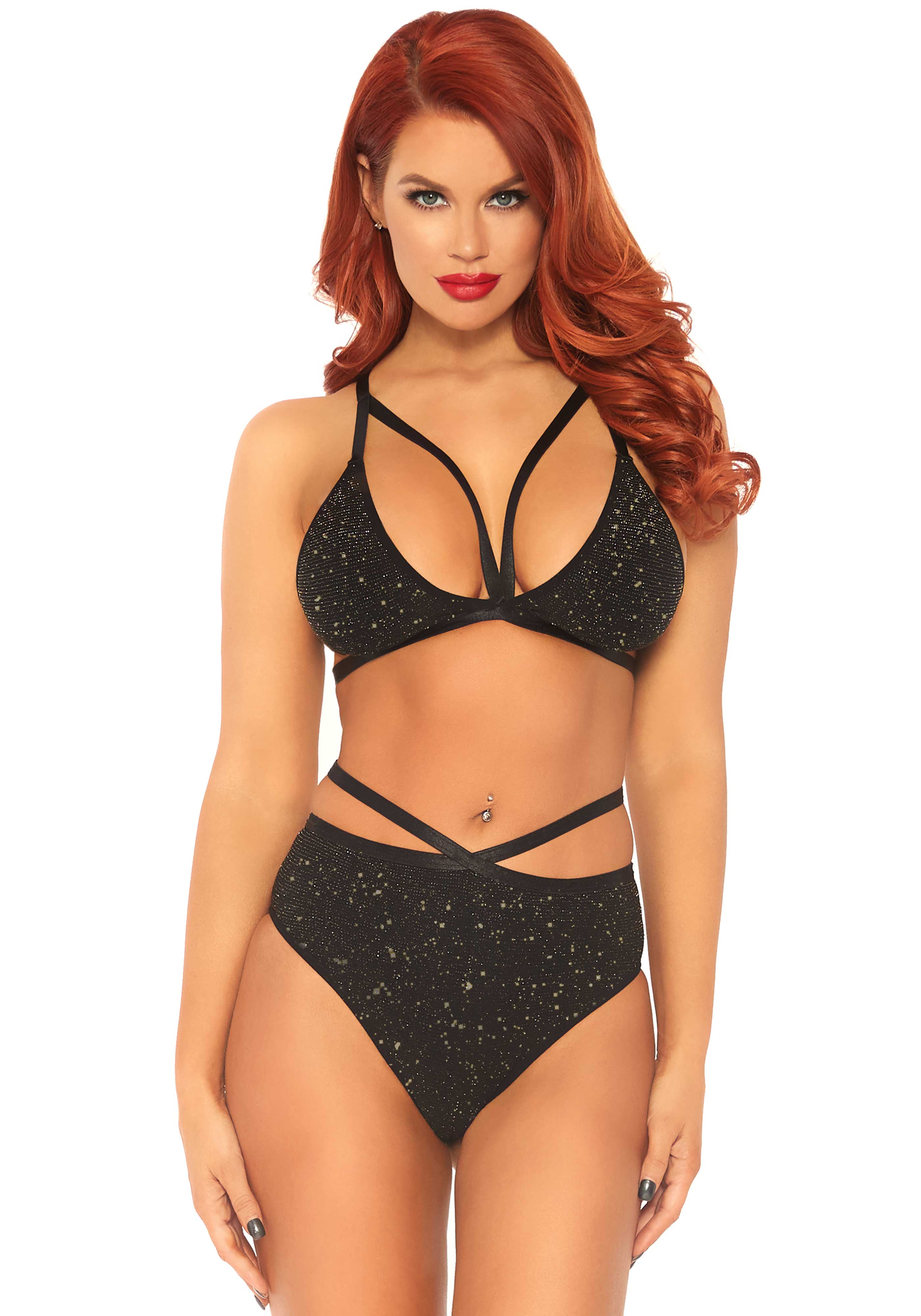Leg Avenue Lurex Lingerie Set – Black