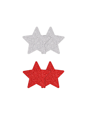NS Novelties Pretty Pasties Glitter Stars Black/Gold 2 Pair - Red