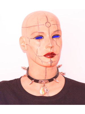 Kinksters Medium Spike Leather Choker with Padlock - Black