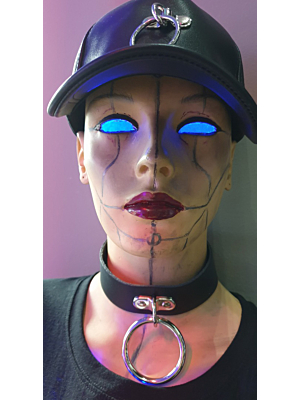 LARGE RING LEATHER CHOCKER - BLACK 