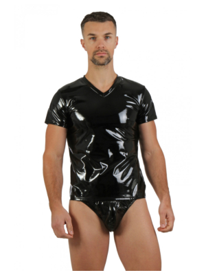 20776-BK Men's V-neck Vinyl T-Shirt
