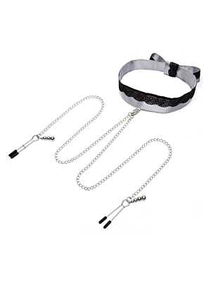 Fifty Shades of Grey Play Nice Satin & Lace Collar & Nipple Clamps - Silver