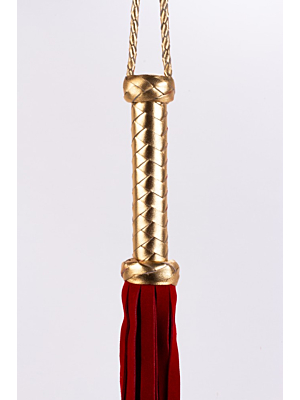 Flogger with Metallic Leather Handle and Suede Leather Tails Red 18"
