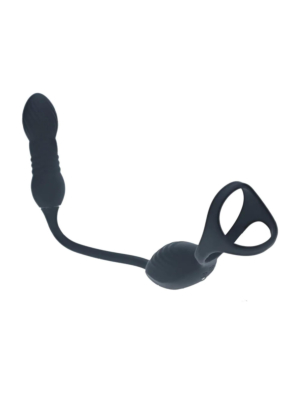 Levelz Vibrating and Thrusting Silicone Tri O Cockring with Prostate Stimulator - Black