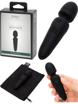 Sensation Rechargeable Mini Wand Vibrator - Black	
