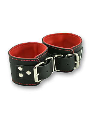 Sexy BDSM Handcuffs Vegan Leather Black / Red