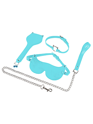 BDSM Set with Lady Cat Rhinestones, 3 Pieces, Light Blue