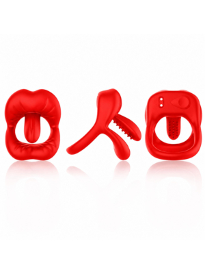 Big Mouth Vibrating Cock Ring with Ribbed Stimulator – 9 Functions – Red