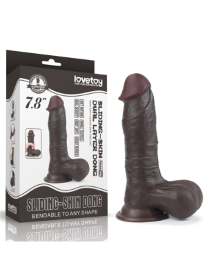 Sliding Skin Dual Layer Realistic Dildo with Balls 19.5 cm (Brown) - Lovetoy