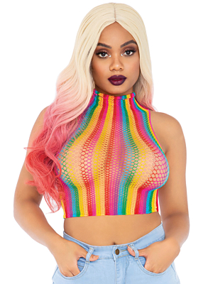 Rainbow net high neck crop top