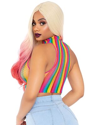Rainbow net high neck crop top