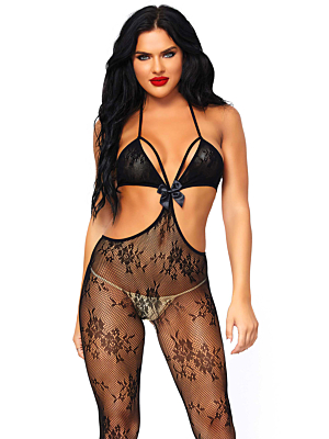 Lace Cut Out Bodystocking - Leg Avenue 85468 Black