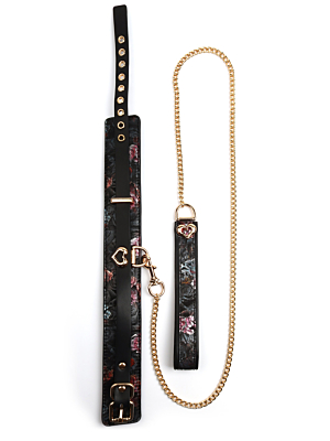 Geisha Floral Jacquard Collar & Leash - Black