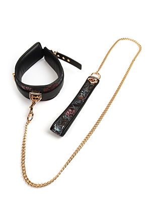 Geisha Floral Jacquard Collar & Leash - Black