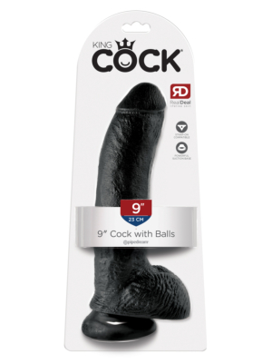 King Cock Cock with Balls Black 9in