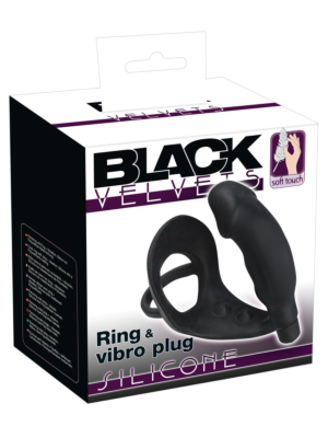 Vibrating Cock Ring - Black Velvets Ring and Vibro Plug