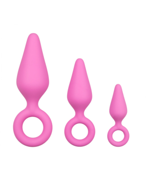 Pink Buttplugs With Pull Ring - Set