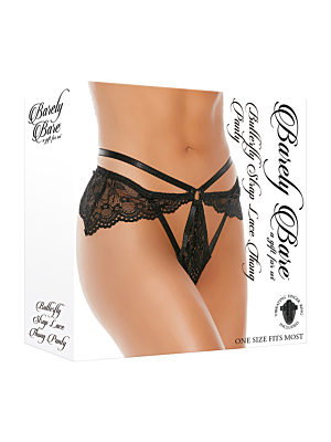  Butterﬂy Strap Lace Thong Panty – Black