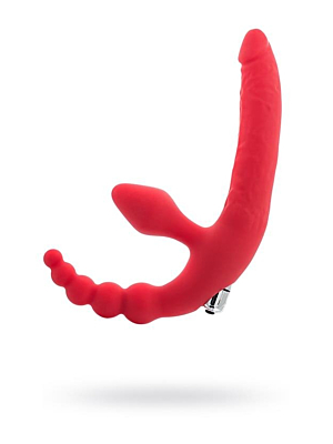 Black-Red Beltless strapon with vibro-bullet moisture-resistant silicone red 35 cm