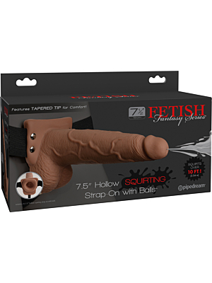 Fetish Fantasy Hollow Squirting Men's Strap-On with Balls 19 cm (Tan)