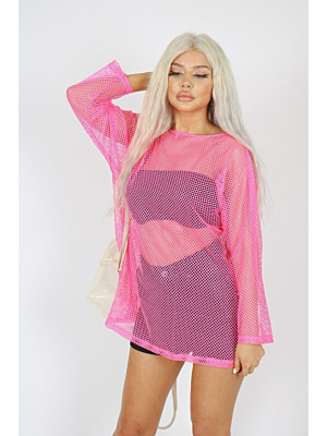 Long Sleeved Pink Mesh Top