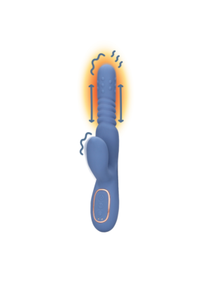 Warming Rotating Beads and Thrusting Rabbit Vibrator - Blue Nova - Bulk
