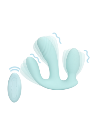 Three-In-One Liquid Silicone Vibrator - Breezy Blue