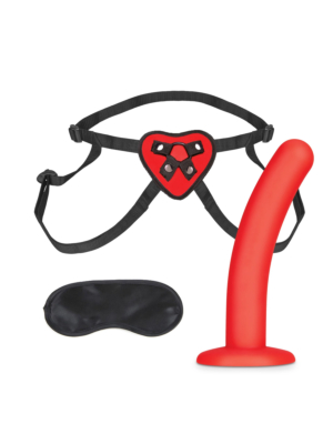LUX FETISH Red Heart Strap on Harness & 5" Dildo Set