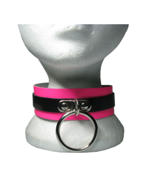 HANDMADE LEATHER COLLAR WITH MEDIUM RING- PINK