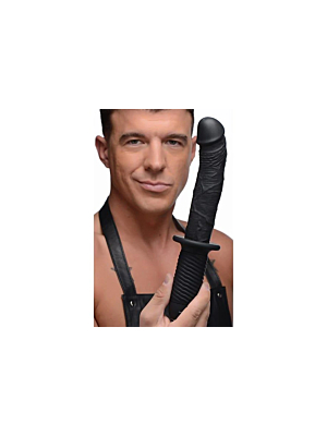 The Large Realistic - Silicone Vibrator with Handle - Black