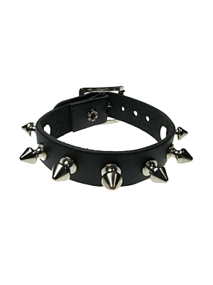 1 ROW SPIKE LEATHER WRISTBAND - BLACK by Kinksters