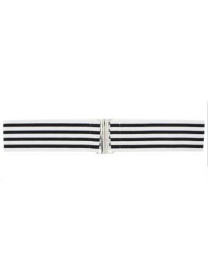 White & Black Striped Belt with Clasp