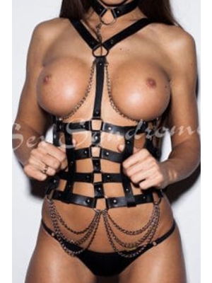 Fetish Body Harness with chains - Vegan Leather