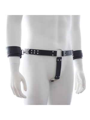 Men's restraint briefs with handcuffs - Vegan Leather