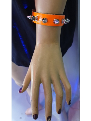 Leather Handmade Wristband with Spikes - Orange - BDSM