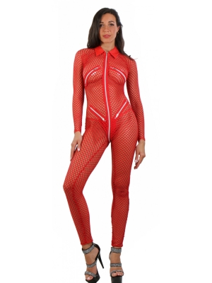 Festival Fashion Catsuit with five zips Red