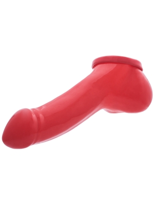 Latex Penis Sleeve Adam 13 cm - Red - Smooth Cock Extension with Balls