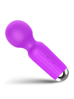 Rechargeable Mini Wand Massager Stymulator with 20 Functions - Purple