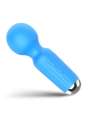 Rechargeable Mini Wand Massager Stymulator with 20 Functions - Blue