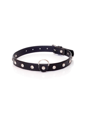Fetish BDSM Collar with Silver Crystals - 2 cm - Vegan Leather