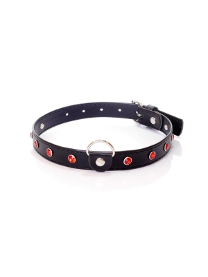 Fetish BDSM Collar with Red Crystals - 2 cm