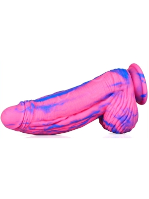 Realistic Silicone Dildo Fat Dick 18cm with Suction Cup - Pink/Blue