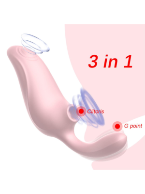 3 in 1 Sucking, Clitoral and G-Spot Vibrator - Pink