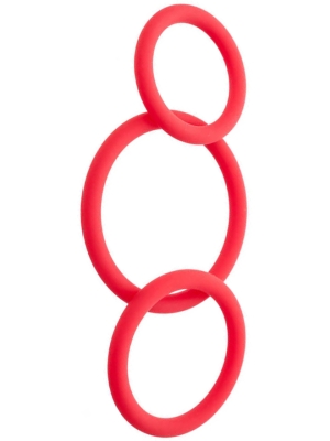 Black & Red Silicone Cock Rings Set (Red) - ToyFa - 3 pieces