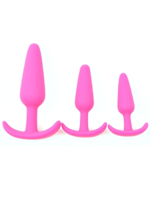 Set of 3 Silicone Butt Plugs - Pink 