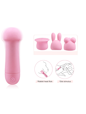 Haley Rachargeable Wand Vibrator with 3 USB Replacement Heads - Pink - Silicone