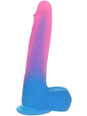 Glitter Realistic Liquid Silicone Dildo 22 cm - Pink / Blue - Colourful Cock Veins 