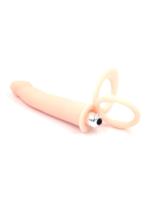 Double Penis Ring with  Anal Stimulator 10 Vibration Modes Silicon Natural 
