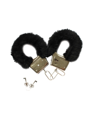 BDSM Fur Handcuffs with 2 Keys - Black - Foreplay