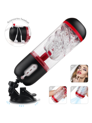Icey Masturbator With Handsfree Support 9 Vibration Modes + 3 Suction Modes Black / Red 